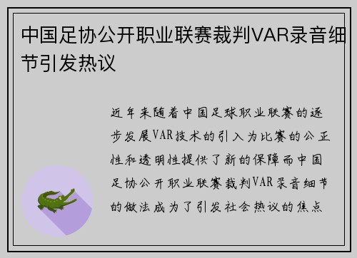 中国足协公开职业联赛裁判VAR录音细节引发热议 中国足协公开职业联赛裁判VAR录音细节引发热议